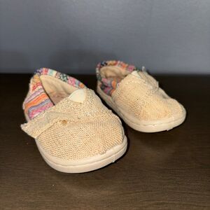 TOMS Classic Burlap Slip On Shoes Toddler 3 Tan Multicolored